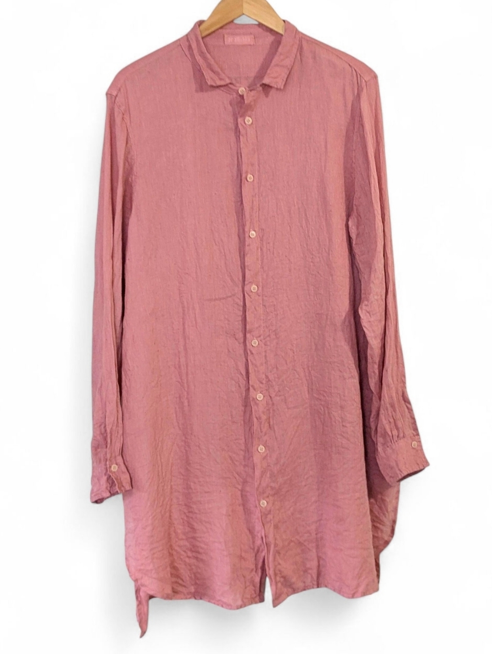 CP Shades Pink Linen Shirt Dress XL Long Sleeve Button Up Tunic Made In USA
